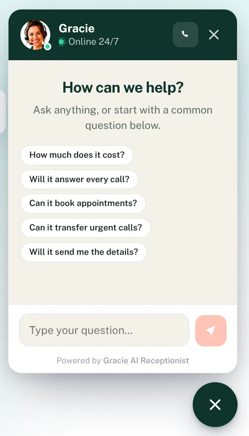 Gracie AI chatbot in action on a contractor website